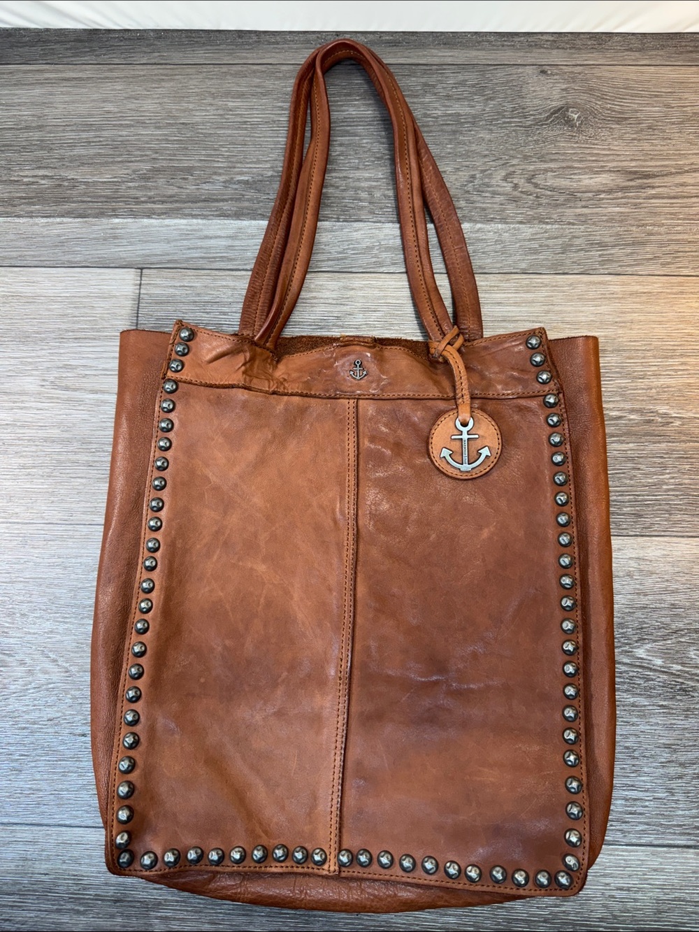 Harbour 2nd Leather Tote Bag with Anchor Charm in Brown